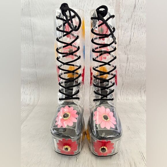 Delia*s Y2k groovy disco get your groove on PVC platform boots Sz 7 - Picture 4 of 11